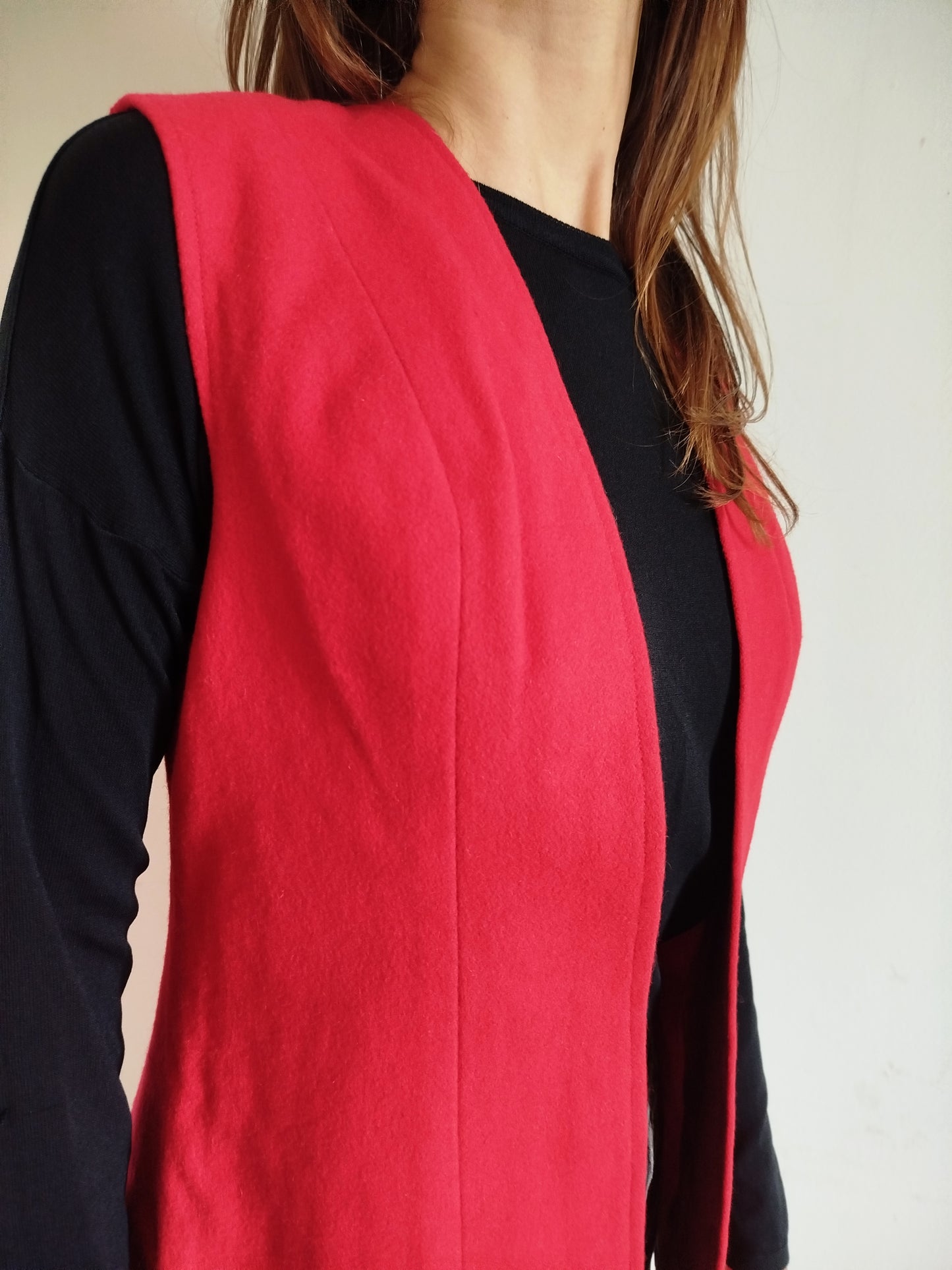 Gilet lungo lana rosso