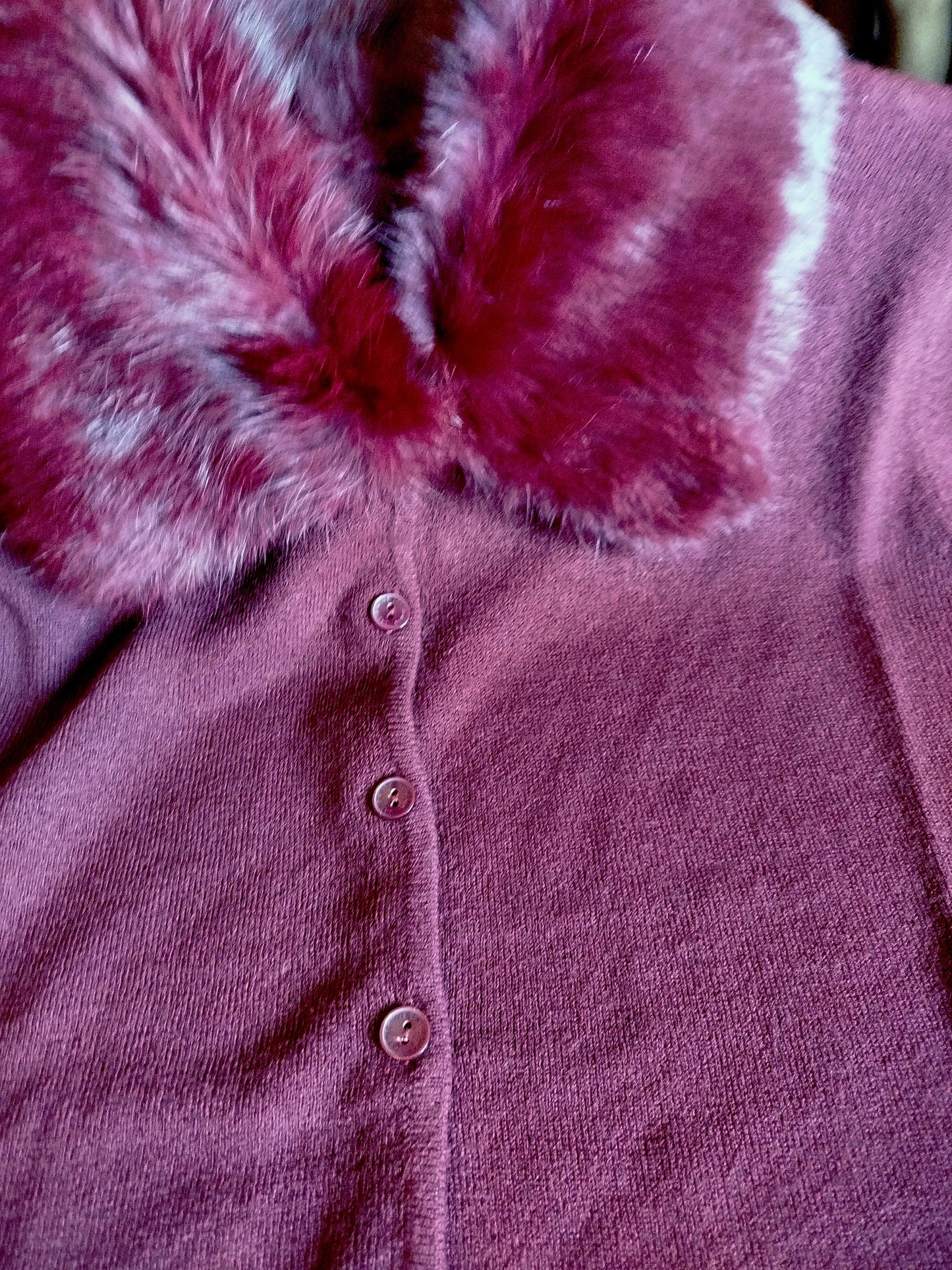 Cardigan Borgogna collo pelliccia