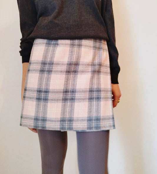 Gonna tartan rosa e grigia