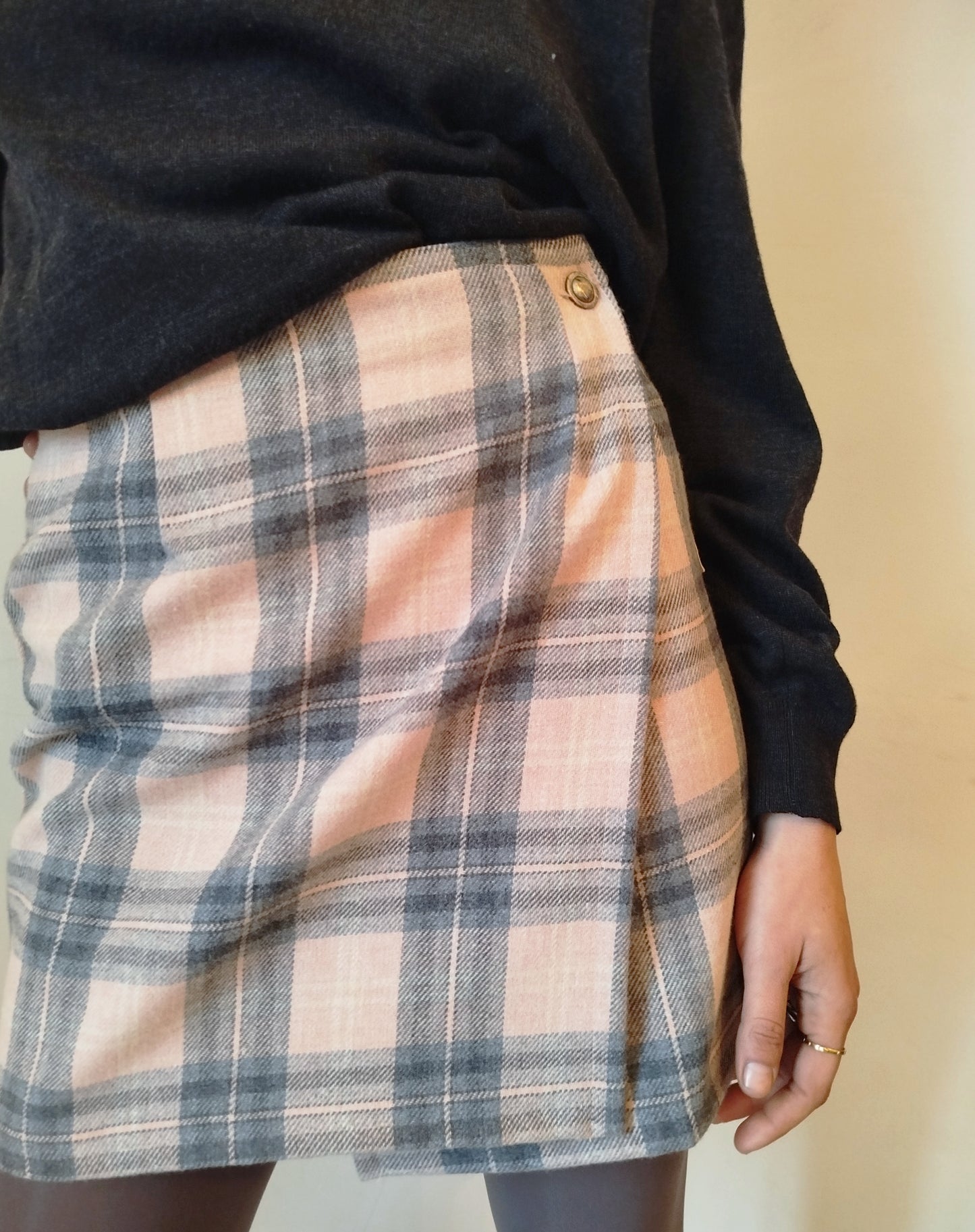 Gonna tartan rosa e grigia