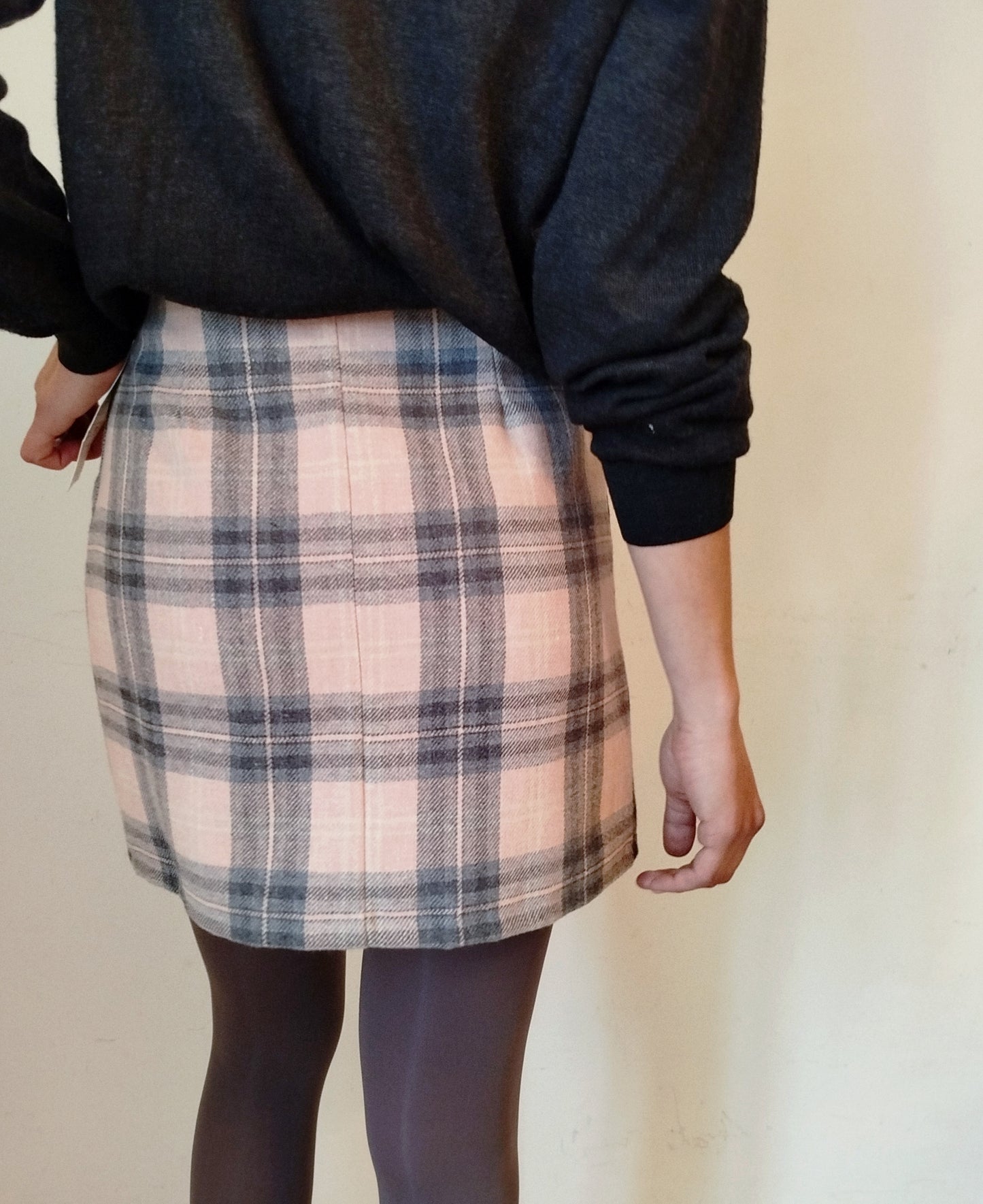 Gonna tartan rosa e grigia