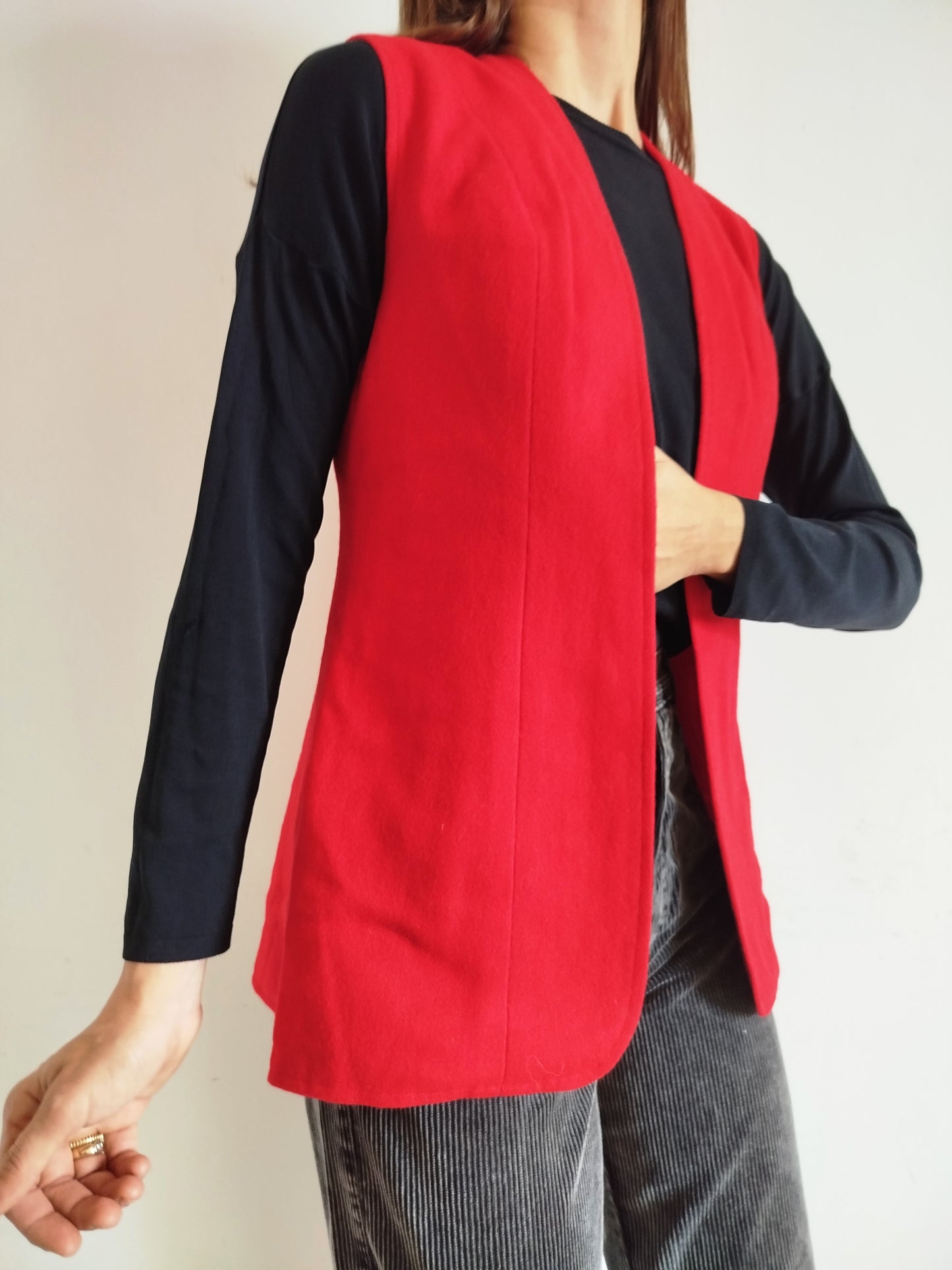 Gilet lungo lana rosso